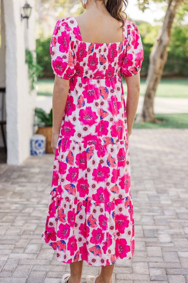 hot pink midi dress with sleeves Versace 2004 Hot Pink Midi Dress