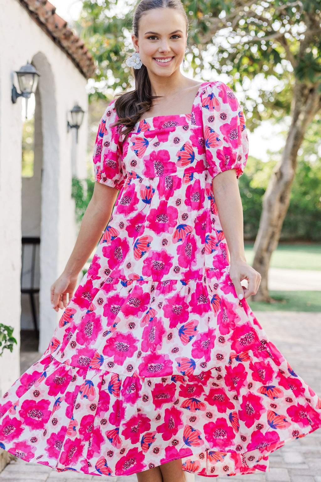Answer The Call Hot Pink Floral Midi Dress, Small - The Mint Julep Boutique | Women's Boutique Clothing Answer The Call Hot Pink Floral Midi Dress, Small - The Mint Julep Boutique | Women's Boutique Clothing