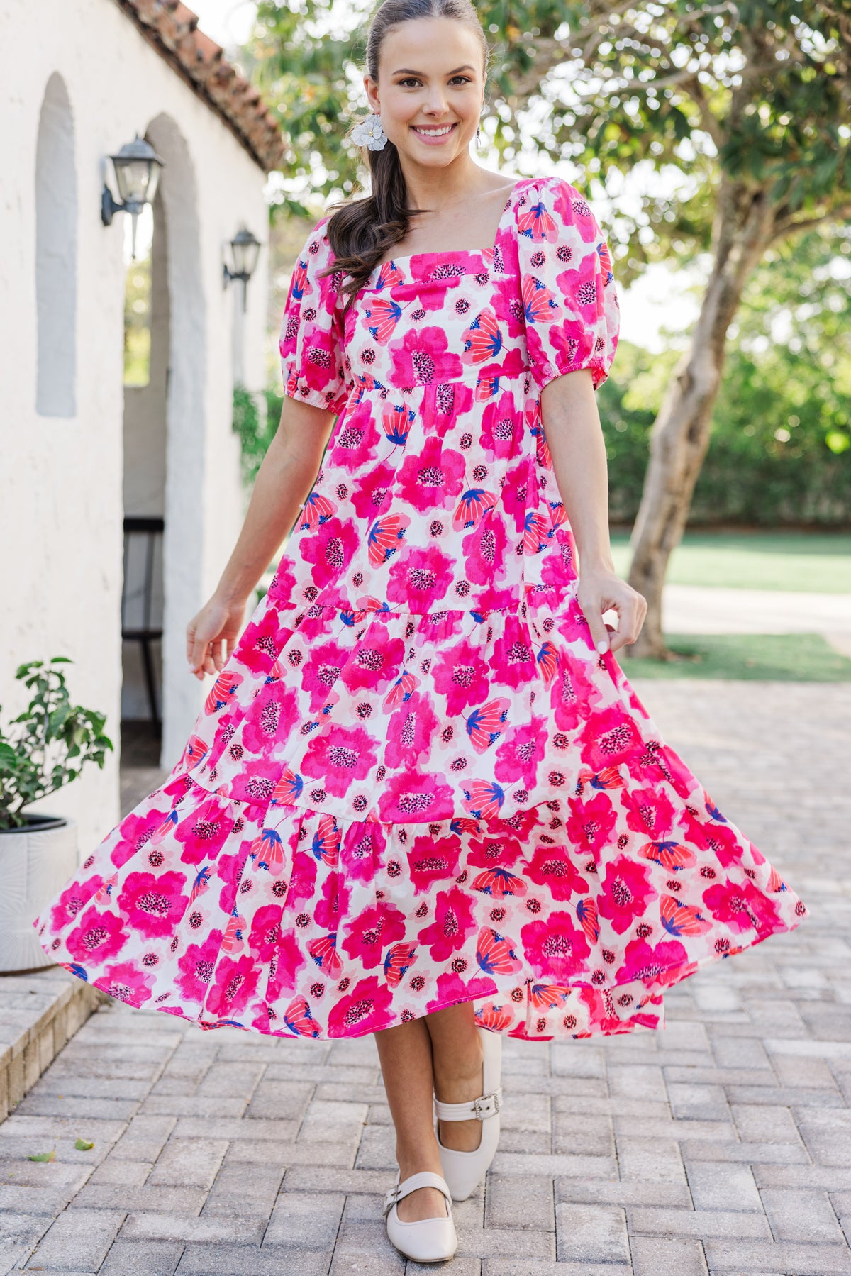 Answer The Call Hot Pink Floral Midi Dress – Shop the Mint
