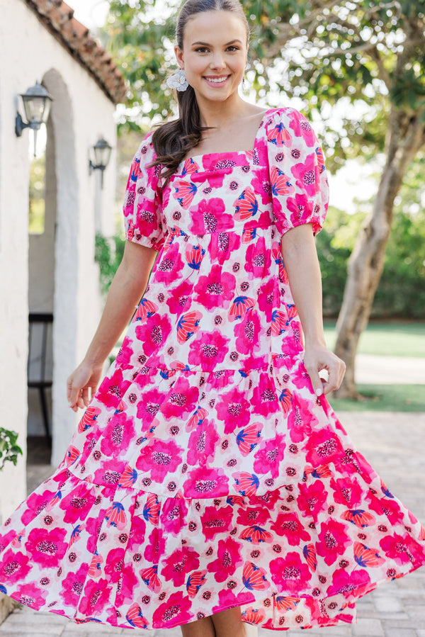Answer The Call Hot Pink Floral Midi Dress, Small - The Mint Julep Boutique | Women's Boutique Clothing Answer The Call Hot Pink Floral Midi Dress, Small - The Mint Julep Boutique | Women's Boutique Clothing