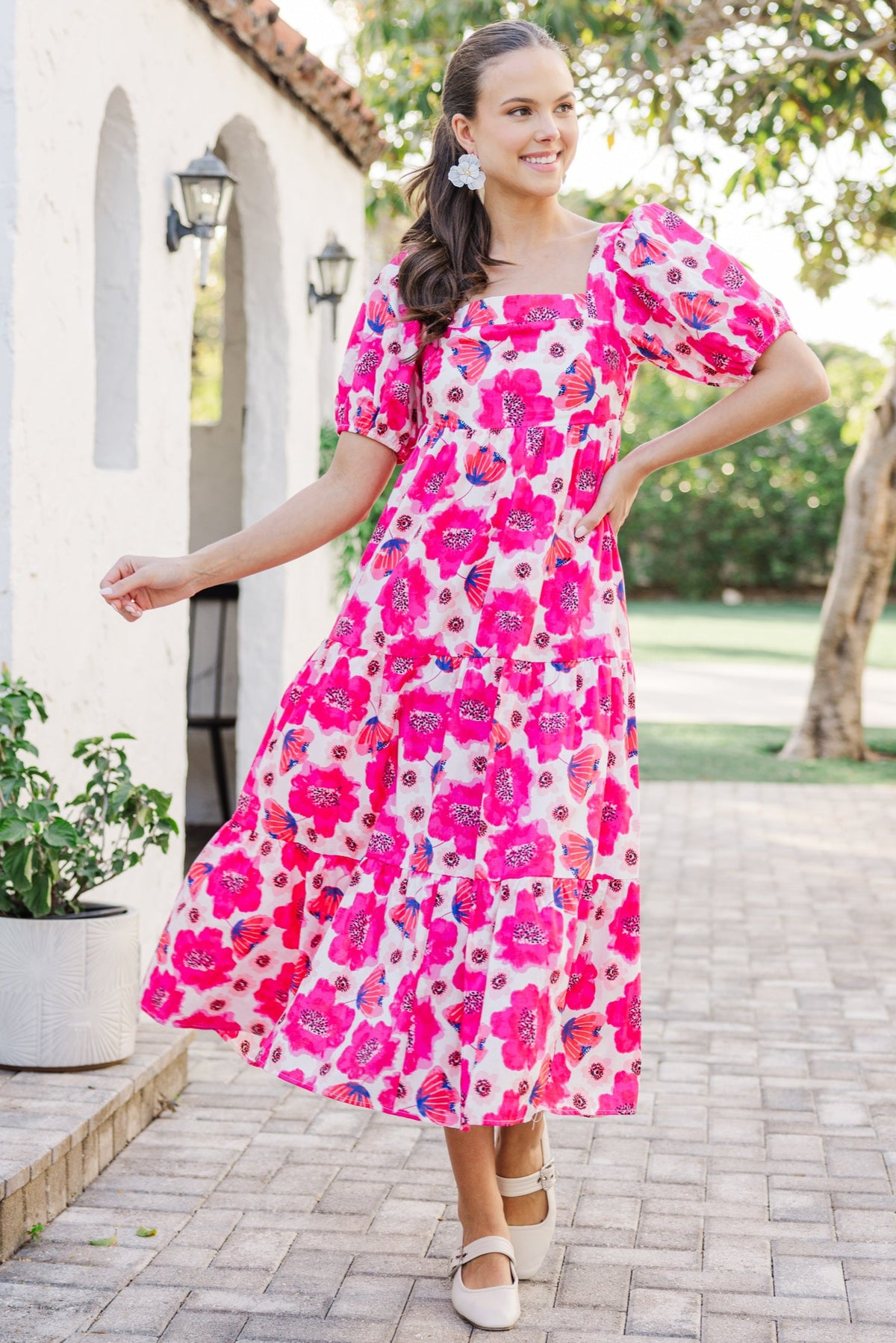 Answer The Call Hot Pink Floral Midi Dress – Shop the Mint