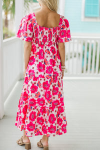Answer The Call Hot Pink Floral Midi Dress