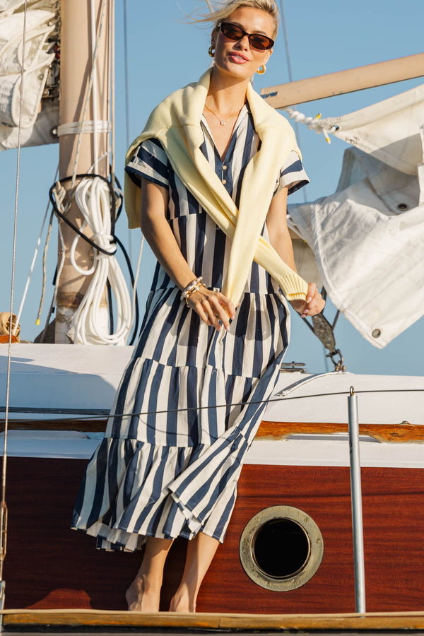 Search Your Heart Navy Blue Striped Midi Dress Shop the Mint Search Your Heart Navy Blue Striped Midi Dress Shop the Mint