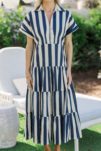 Search Your Heart Navy Blue Striped Midi Dress