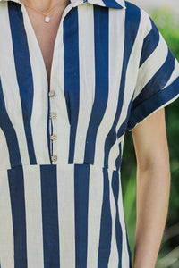 Search Your Heart Navy Blue Striped Midi Dress