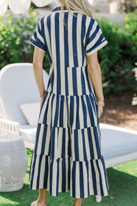 Search Your Heart Navy Blue Striped Midi Dress