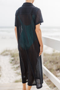 On The Lookout Black Crochet Midi Cover-up