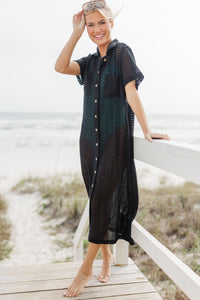 On The Lookout Black Crochet Midi Cover-up