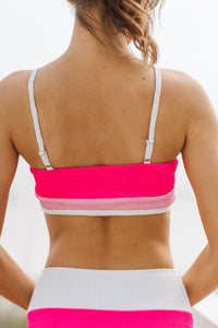 Living The Life Pink/White Colorblock Bikini Top