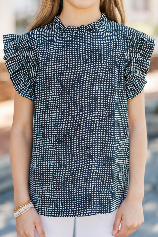 Girls: Make My Day Black Ruffled Top