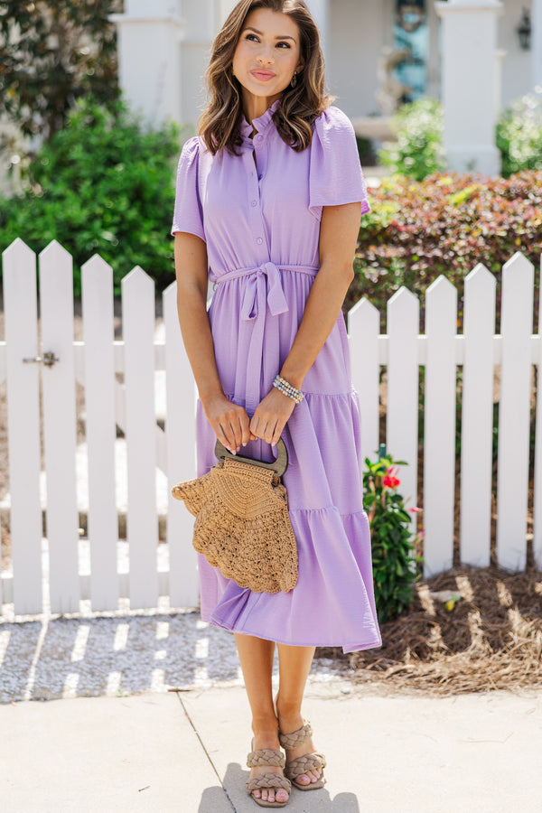 Tell It All Lavender Purple Button Down Midi Dress Shop the Mint Tell It All Lavender Purple Button Down Midi Dress Shop the Mint