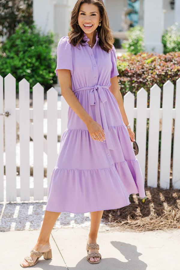 Tell It All Lavender Purple Button Down Midi Dress Shop the Mint Tell It All Lavender Purple Button Down Midi Dress Shop the Mint