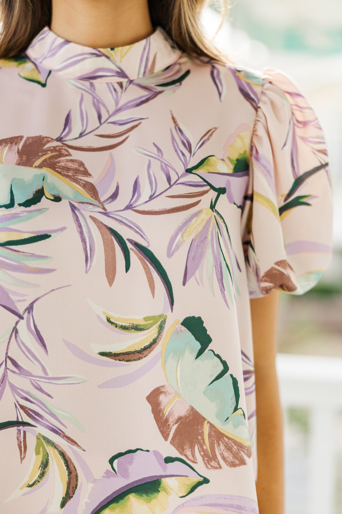 Ivory & Lavender Watercolor Floral Print Long Sleeve Blouse