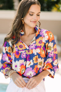 Committed To You Navy Blue Floral Blouse