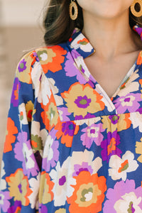 Committed To You Navy Blue Floral Blouse
