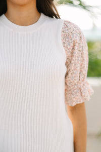 Fate: Just For You Cream White Floral Sleeve Sweater