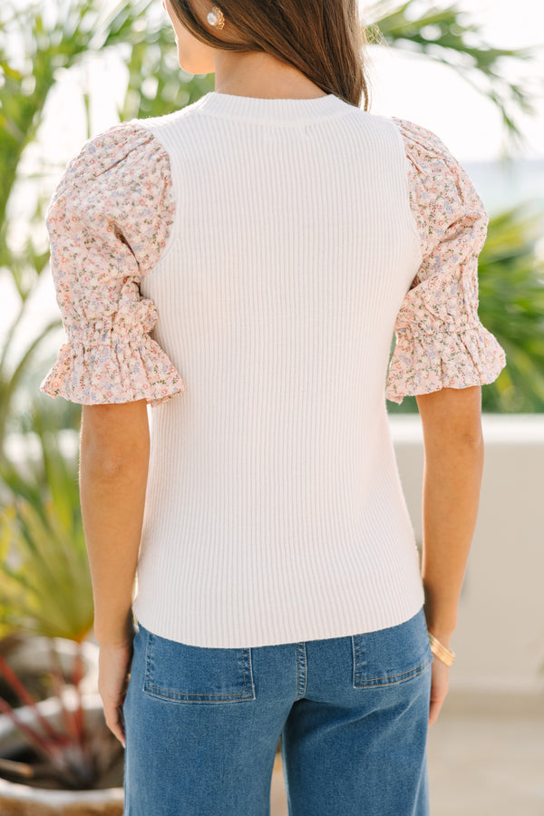 Fate: Just For You Cream White Floral Sleeve Sweater