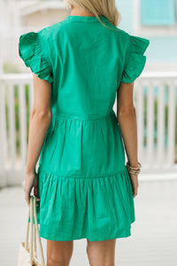 On The Move Green Ruffled Babydoll Dress