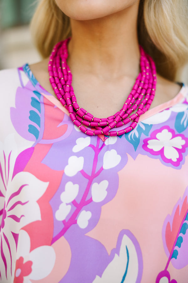 Take It All Fuchsia Pink Beaded Layered Necklace