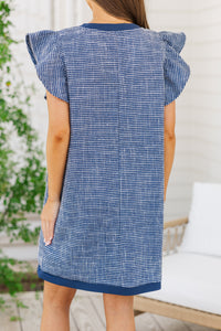 Queens Calling Navy Blue Tweed Shift Dress