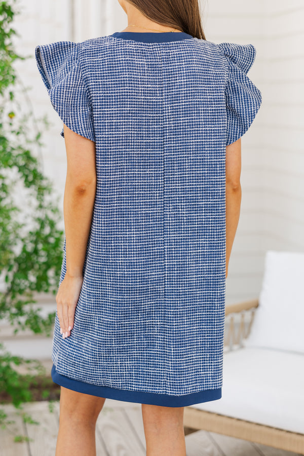 Queens Calling Navy Blue Tweed Shift Dress