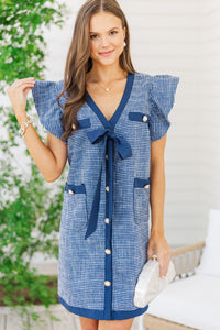 Queens Calling Navy Blue Tweed Shift Dress