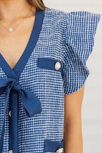 Queens Calling Navy Blue Tweed Shift Dress