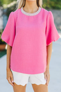 Calling On You Pink Tweed Blouse
