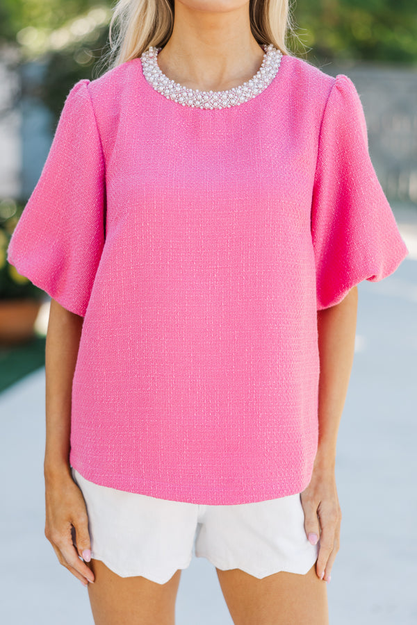 Calling On You Pink Tweed Blouse