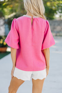 Calling On You Pink Tweed Blouse