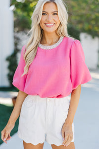 Calling On You Pink Tweed Blouse