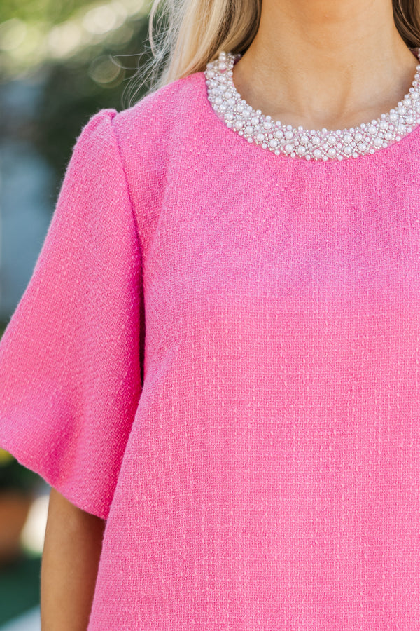 Calling On You Pink Tweed Blouse
