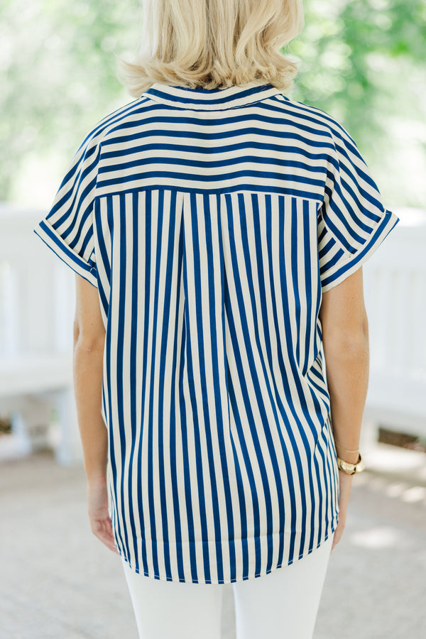 Help You Out Navy Blue Striped Blouse