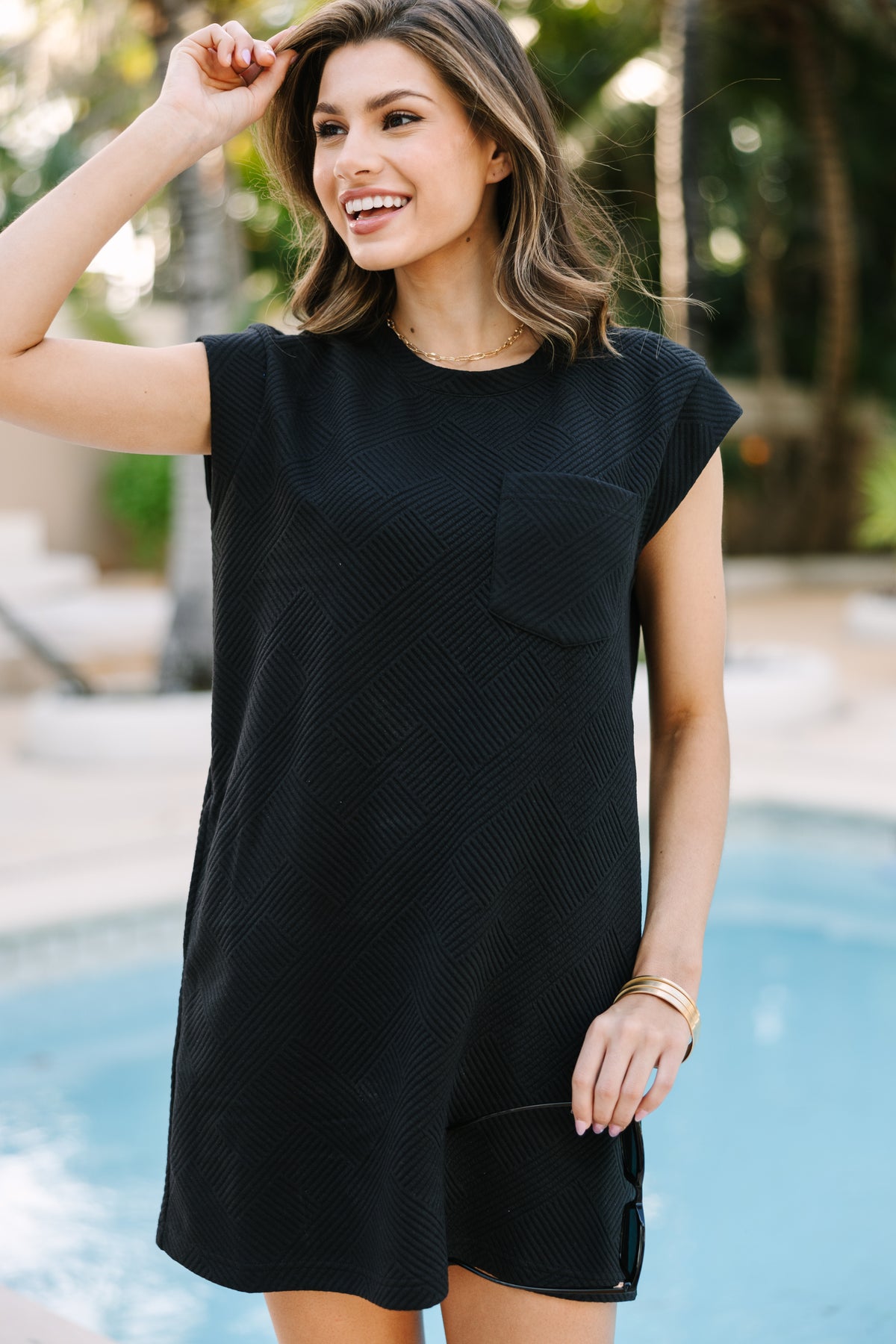 Make Your Day Black Textured T-shrit Dress – Shop the Mint