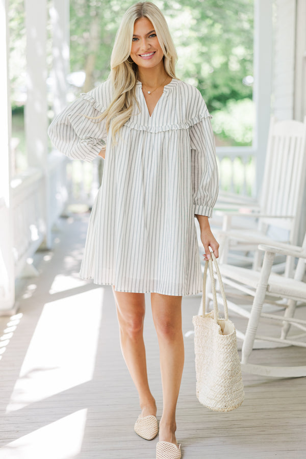 Through The Reeds Ivory White Striped Babydoll Dress
