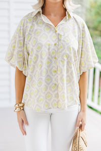 Catch Them Looking Soft Lime Green Abstract Blouse