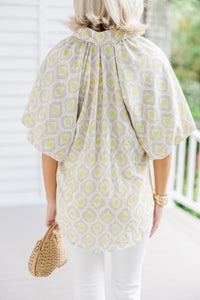 Catch Them Looking Soft Lime Green Abstract Blouse
