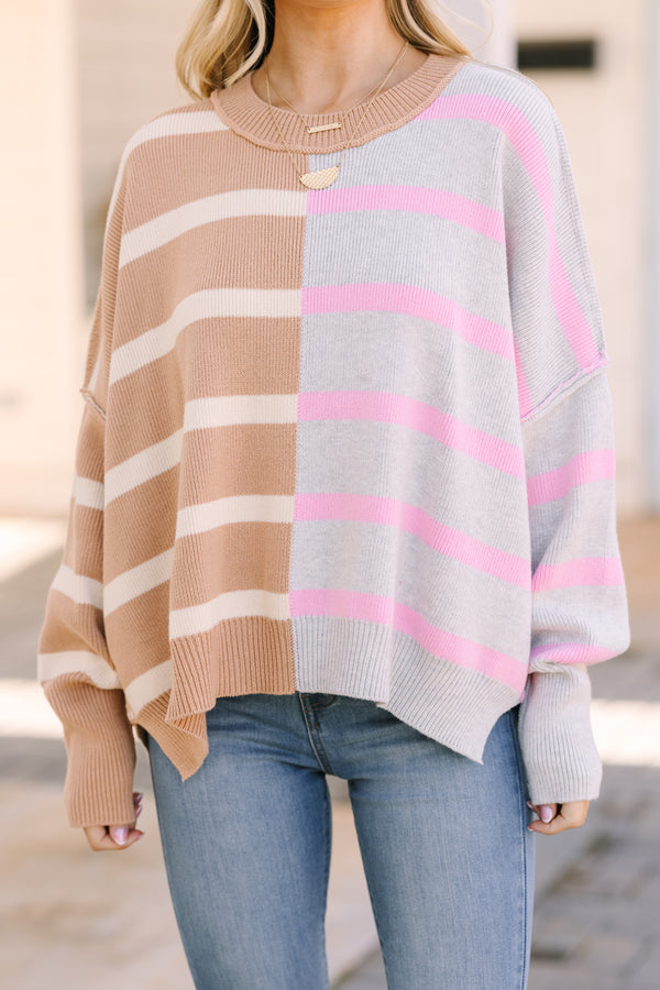 Give You Joy Brown & Gray Striped Sweater