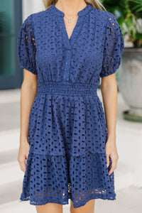 More Than You Know Navy Blue Eyelet Dress