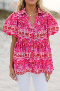 In This Place Hot Pink Printed Blouse