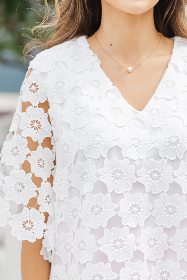 white crochet blouse, feminine blouses, boutique blouses