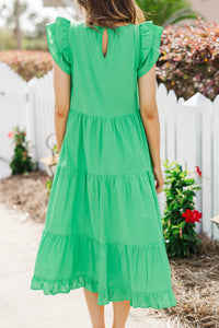 bright green midi dresses, cute midi dresses, cute online boutique, ruffled midi dresses