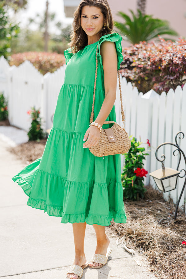 Need You Now Kelly Green Ruffled Midi Dress Shop the Mint Need You Now Kelly Green Ruffled Midi Dress Shop the Mint