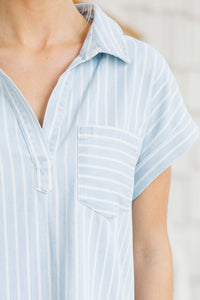 Off To The Shore Blue Chambray Striped Dress