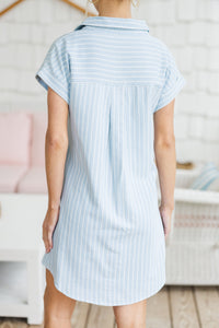 Off To The Shore Blue Chambray Striped Dress