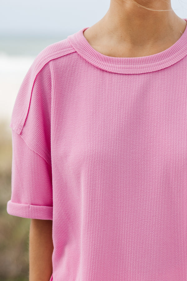 Never Better Pink Ribbed Top