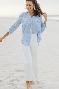 Need You More Blue Striped Button Down Blouse