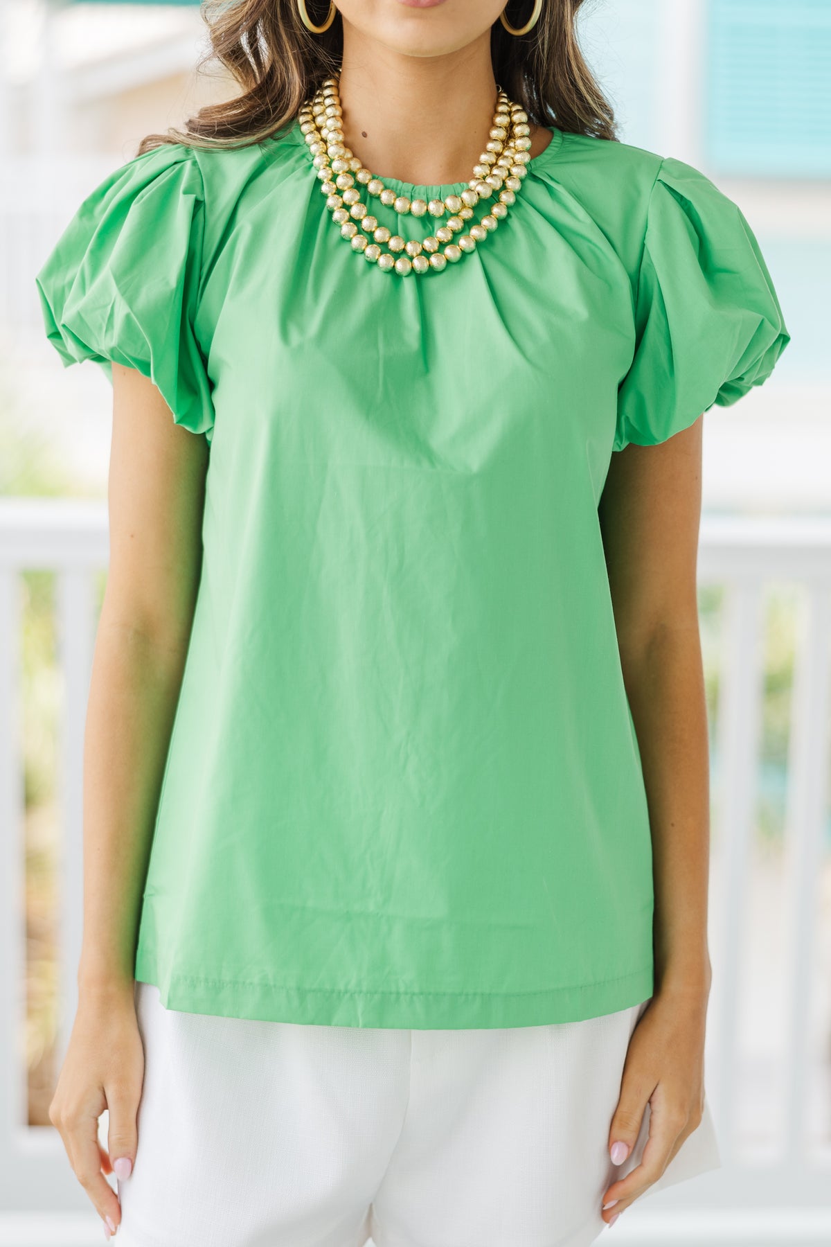 GEORGIA GREEN PUFF SLEEVE TOP