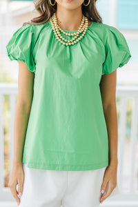 Get Back To Happy Green Puff Sleeve Blouse