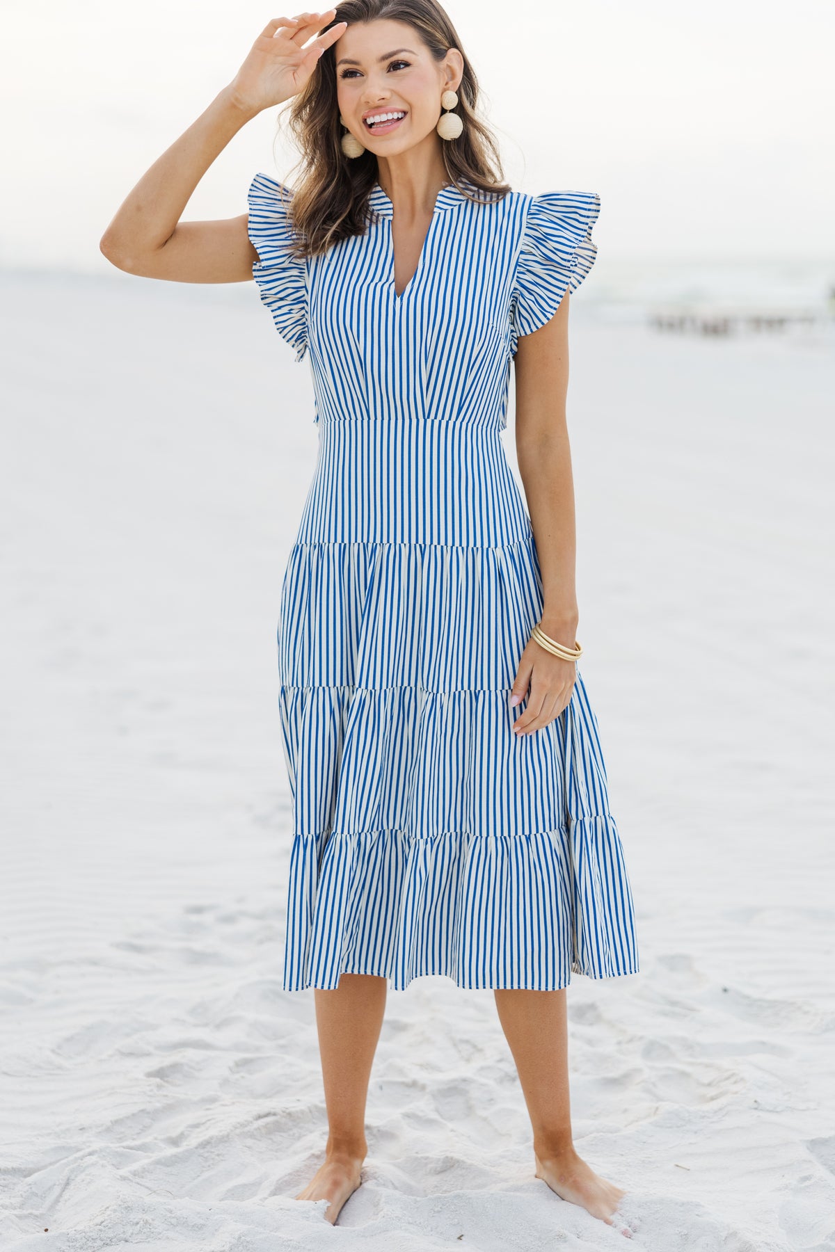 Blue Striped Midi Dress Blue Striped Cotton Smock Midi Dress By GANNI Rent The Runway Blue Striped Midi Dress Blue Striped Cotton Smock Midi Dress By GANNI Rent The Runway